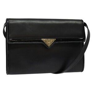 Authentic FENDI Shoulder Bag Leather Black Gold